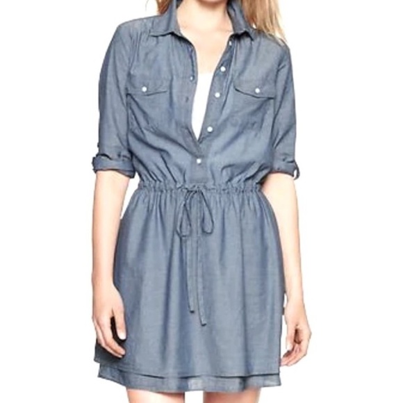 Gap Chambray Denim Dress Roll Tab Sleeve Utility Shirt Dress Size Small - Picture 11 of 11
